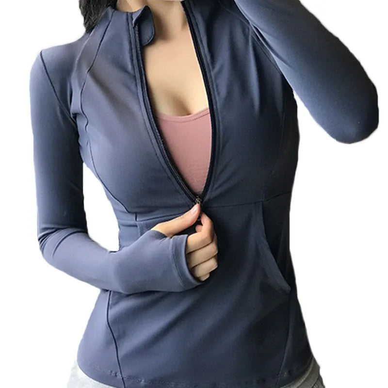 Gym Jacket with Pockets Half Zipper Yoga Shirts Thumbhole Long Sleeve Gym Shirt Running Jackets Quater Zip Workout Yoga Top