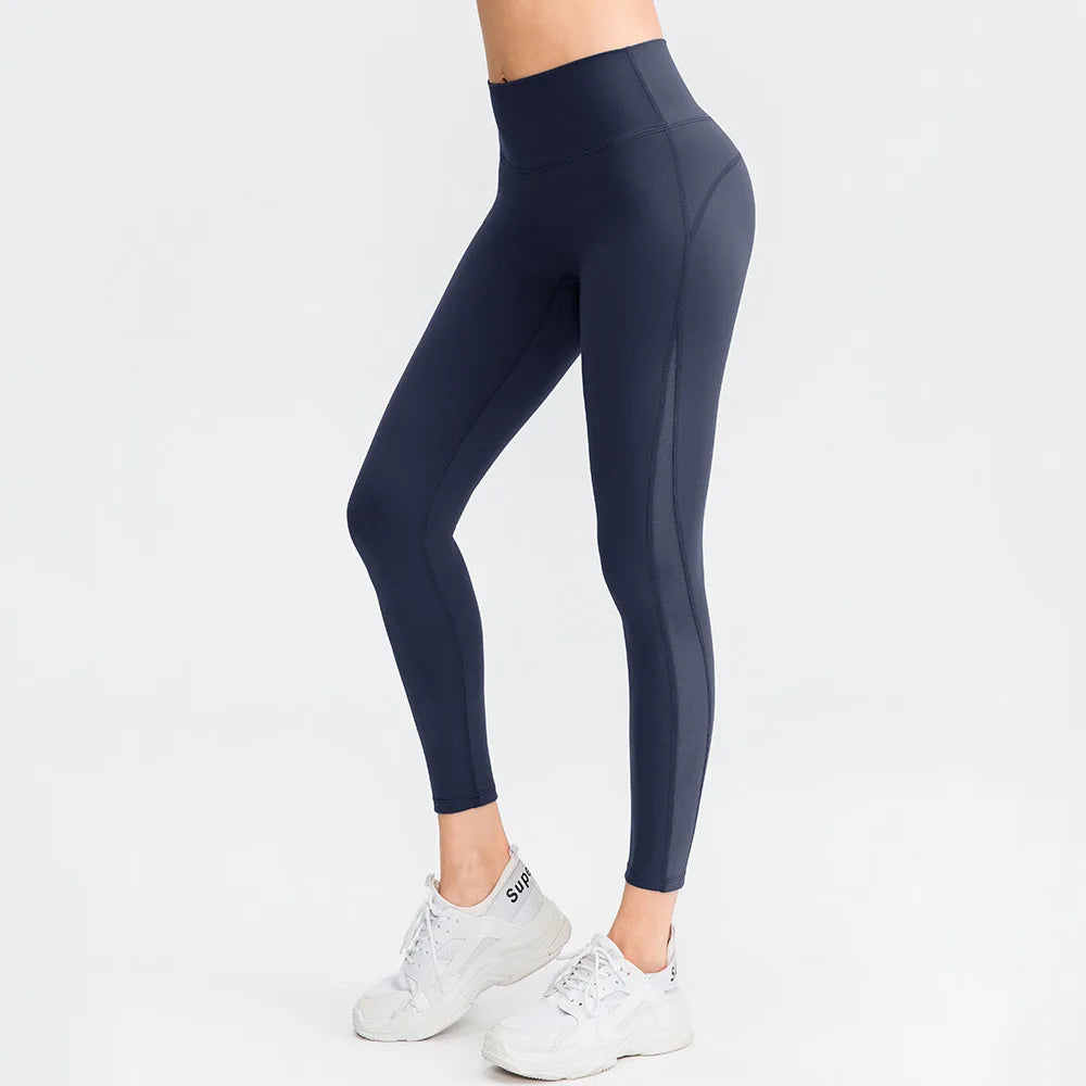 Women Yoga Pants Tight High Waist Hip Raise Mesh No T-shaped Stitches Sports Leggings for Fitness