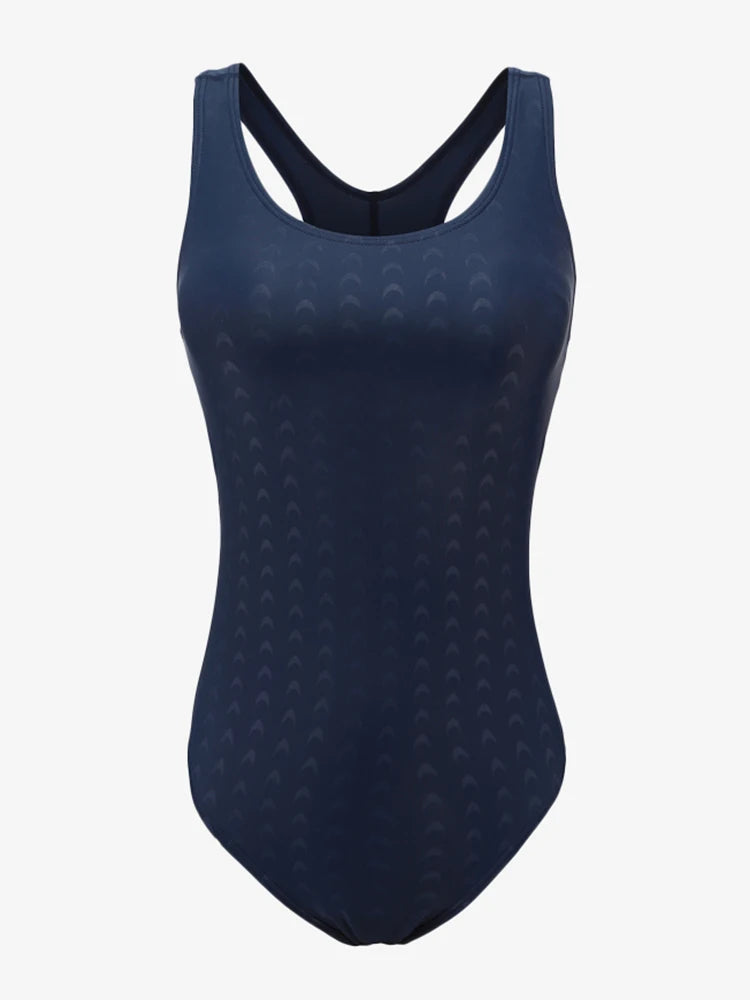 Sports One Piece Swimsuit Solid Swimwear Women Racerback Bodysuit Scoop Neck Bathing Suit Women Beachwear