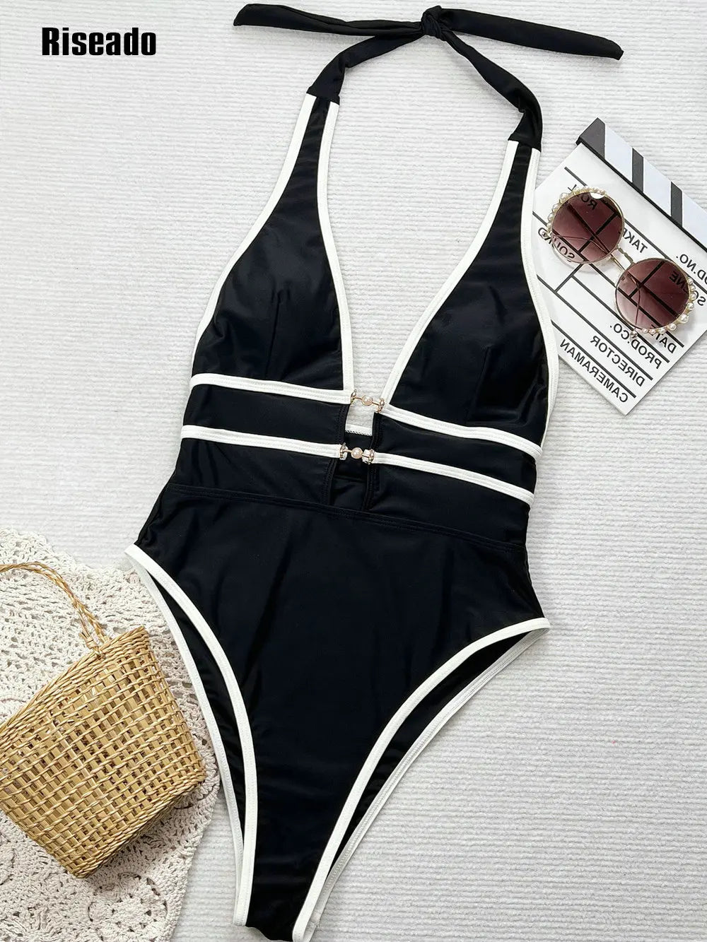 Bathing Suit for Women One Piece Swimsuit Adjustable Halter V Neck Swimwear for Woman