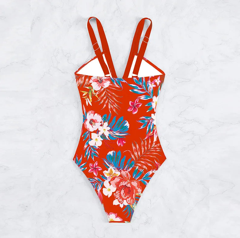 One Piece Swimsuit Women Swimwear Push Up Monokini Plunge Bathing Suit Floral Bodysuit Beach Wear Female Swimsuit