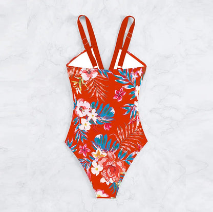 One Piece Swimsuit Women Swimwear Push Up Monokini Plunge Bathing Suit Floral Bodysuit Beach Wear Female Swimsuit