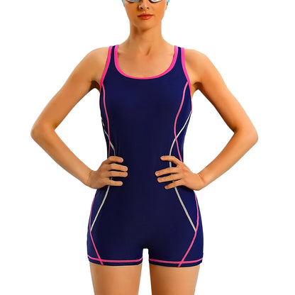 Women One-piece Sports Swimsuit Professional Line Design Athletic Bathing Suit Boy Shorts Swimming Wear