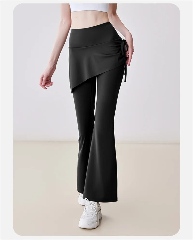 Skirted Bell Bottom Yoga Pants Yoga Skirted Pants Gym Skirted Leggings Sports Skirt Flared Pant Drawstring Bootcut Pant