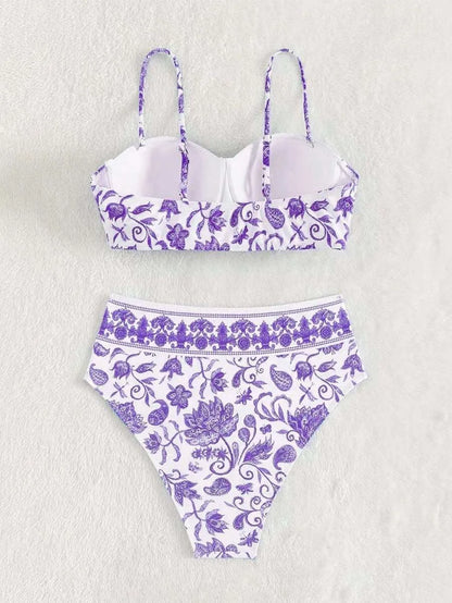 High Waist Bikinis Women Print Push Up Swimsuit Floral Swimwear Female Bathers Bathing Swimming Suit Summer Beachwear