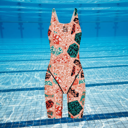 Female Printing Swimsuit Sport Competition Professional Multifunctional Training Bathing Suit Knee Length Swimwear Beach Wear