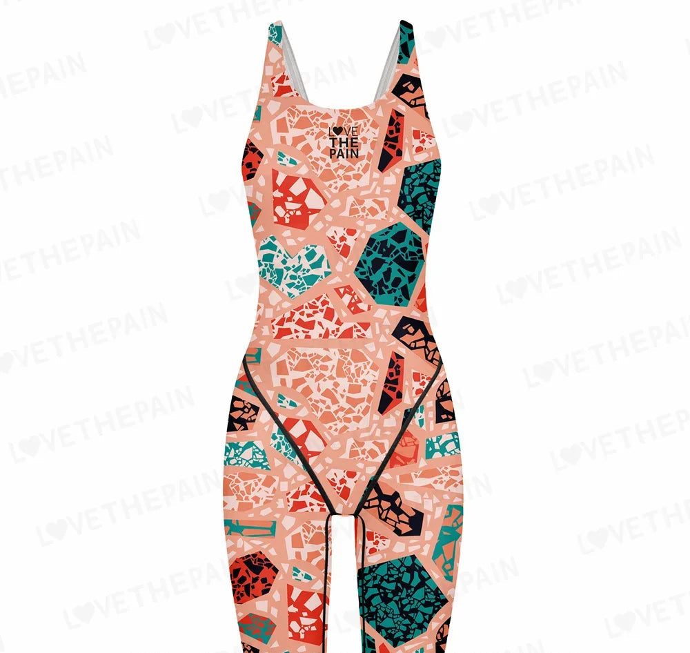 Girls Love The Pain Interesting Print Swimwear Competitive Swimming One Piece Swimsuit Knee Length Bathing Suit Beach Wear