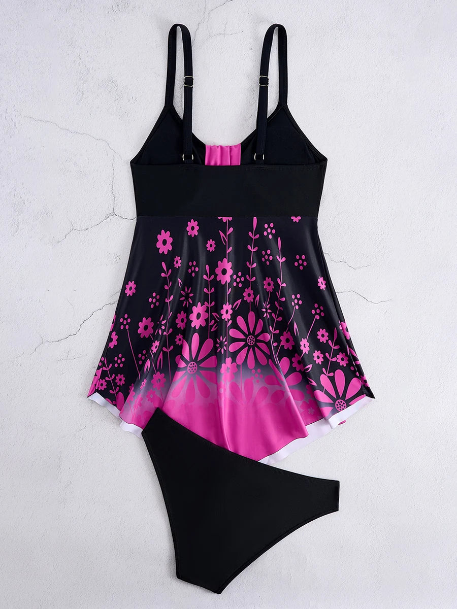 Two Pieces Swimsuit Women Printed Tankini Set Floral Swimwear Female Bathers Bathing Swimming Swim Suit Beachwear Summer
