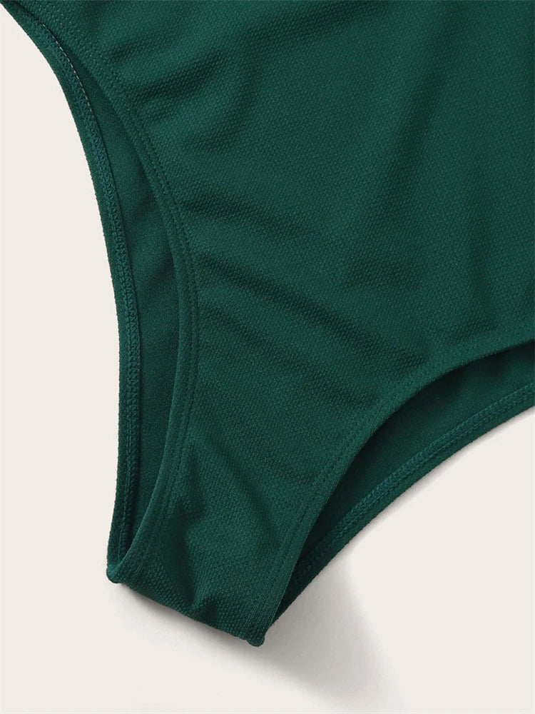 One Piece Swimsuit Women Green Sling V Neck Swimwear Bodysuit Monokini Summer Backless Beach Bathing Suit Female