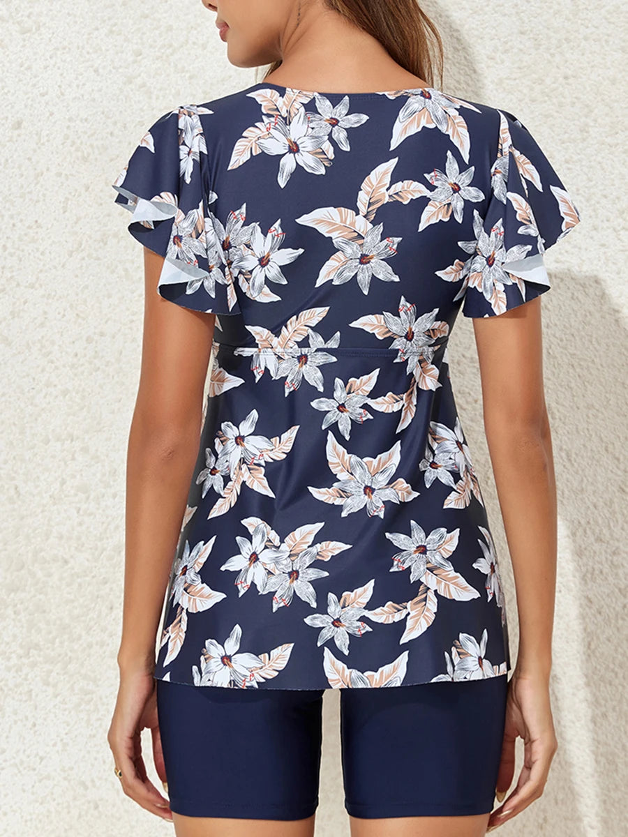 Floral Tankini Two Pieces Ruffle Swimsuit Women With Shorts High Waist Swimwear Female Bathing Suit Mayo Beach Bathers