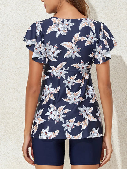 Floral Tankini Two Pieces Ruffle Swimsuit Women With Shorts High Waist Swimwear Female Bathing Suit Mayo Beach Bathers