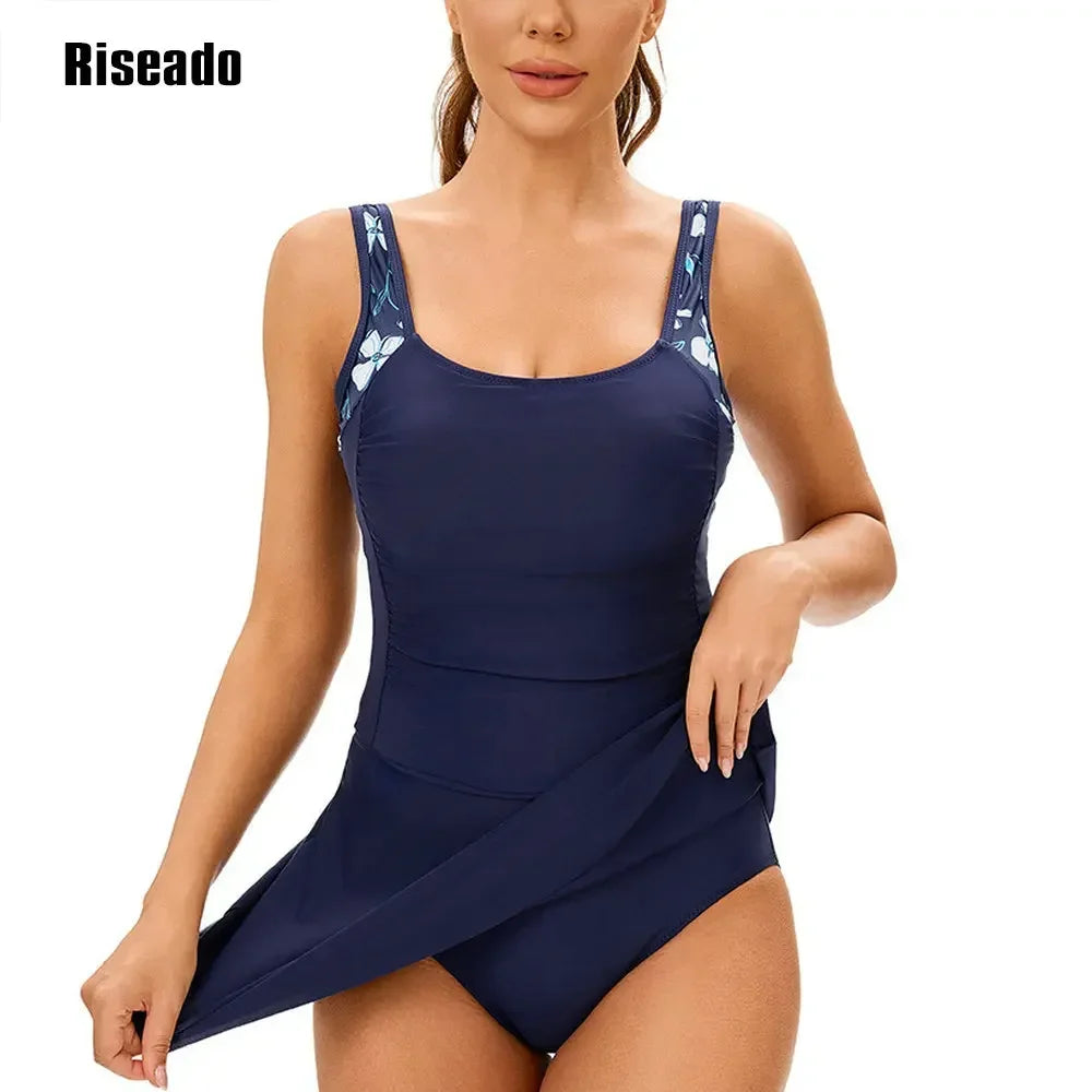 One Piece Swim dress Swimsuits for Women Tummy Control Swim Dresses Skirt Sleeveless Beachwear
