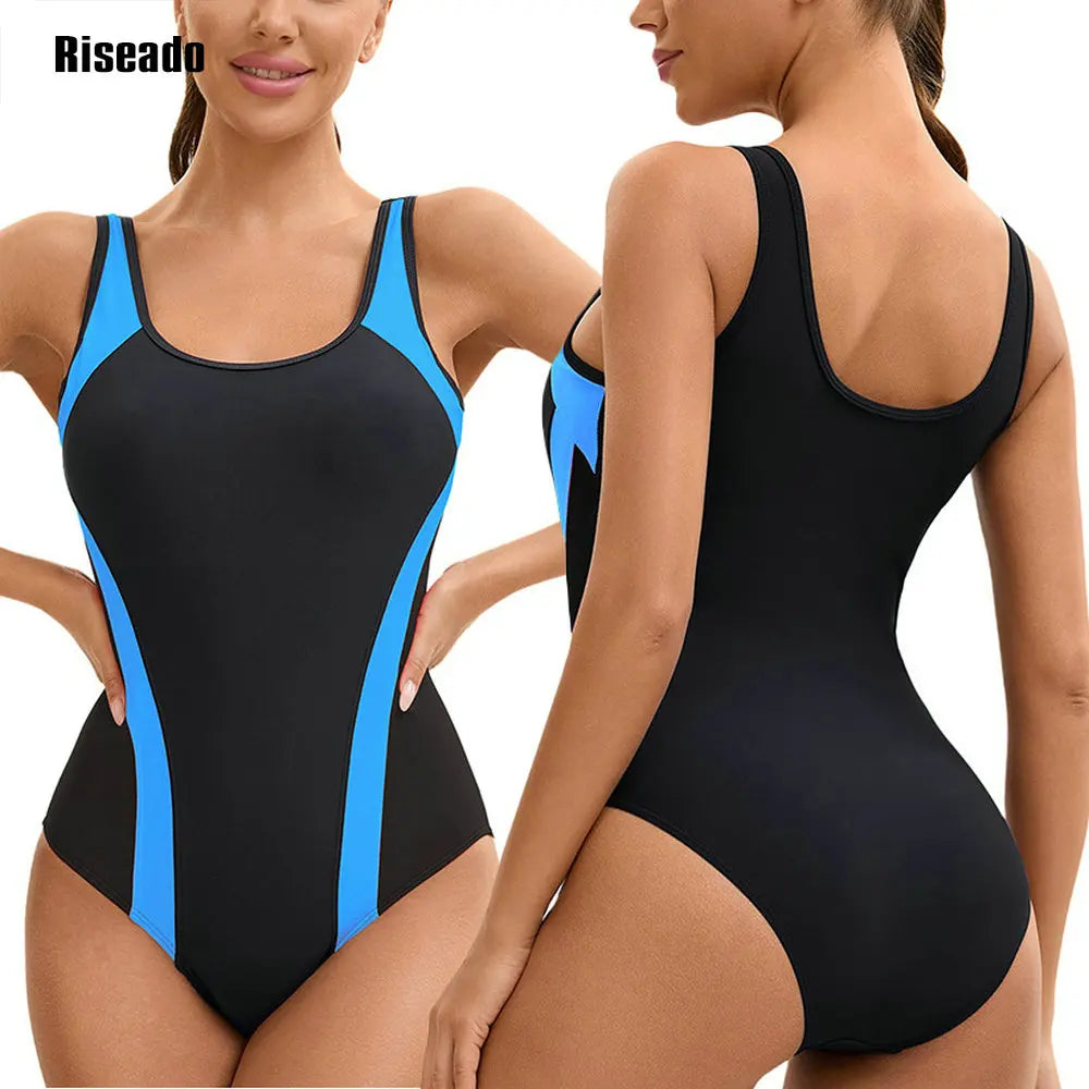 Women's Color Block One Piece Swimsuits U Back Athletic Training Swimwear Bathing Suits