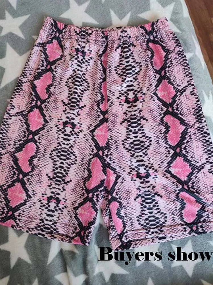 Women Summer Shorts Snake Print High Waist Shorts Elastic Waist Short Trousers Women Trousers