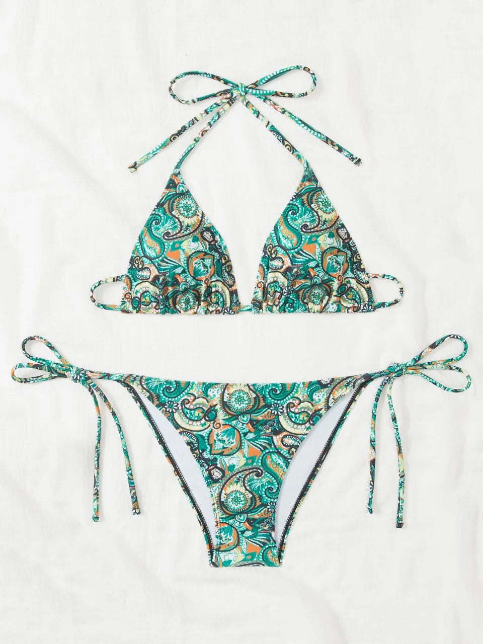 Printed Halter Bikinis Women String Triangle Swimwear Swimsuit Female Bathers Bathing Swimming Suit Padded Beachwear