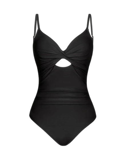 Solid Strappy Swimwear Women One Piece Twist Hollow Ruched Swimsuit Female Bathers Bathing Swimming Suit Padded Beachwear