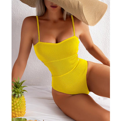 S - XL 11 Colors Ribbed Cut Out One Piece Swimsuit Women Swimwear Female High Leg Cut Padded Bather Bathing Suit Swim Lady