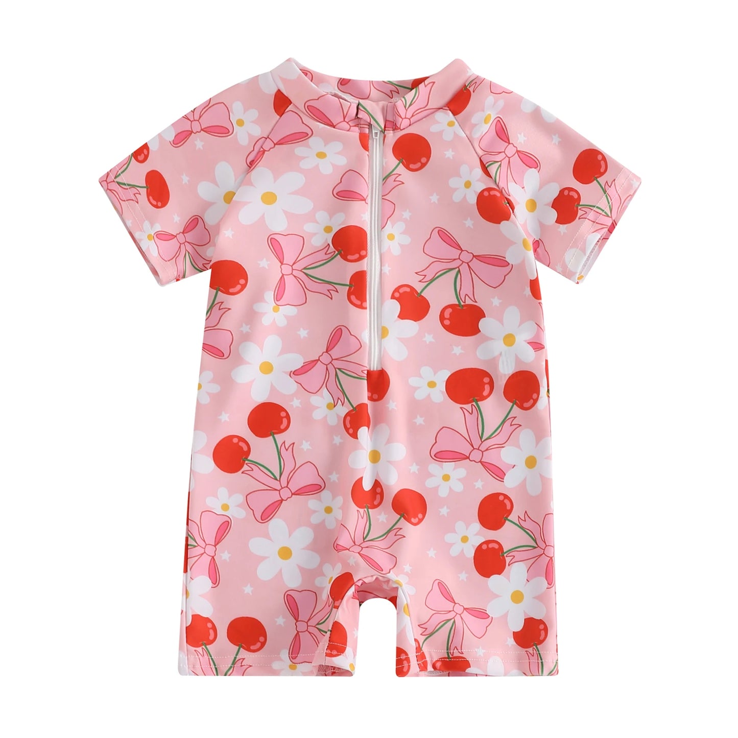 0-3Years Baby Boy Girl Rash Guard Swimsuits Fashion Print Short Sleeve Zip Up Rompers Bathing Suit Toddlers Swimwears Beachwear