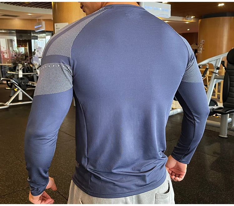 Men Fitness Compression Sport Shirt High Quality Running Long Sleeve Upper Clothing Crew Neck Sweatshirt Male Rash Guard Wicking