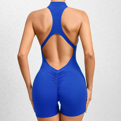 V Cut Zip Up Rompers Scrunch Butt Yoga Sets Racerback Jumpsuit for Women Fitness Gym Clothing Workout Open Back Sports Suit