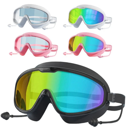 Adult swimming goggles anti fog high-definition swimming goggles silicone earplugs adjustable large frame swimming goggles
