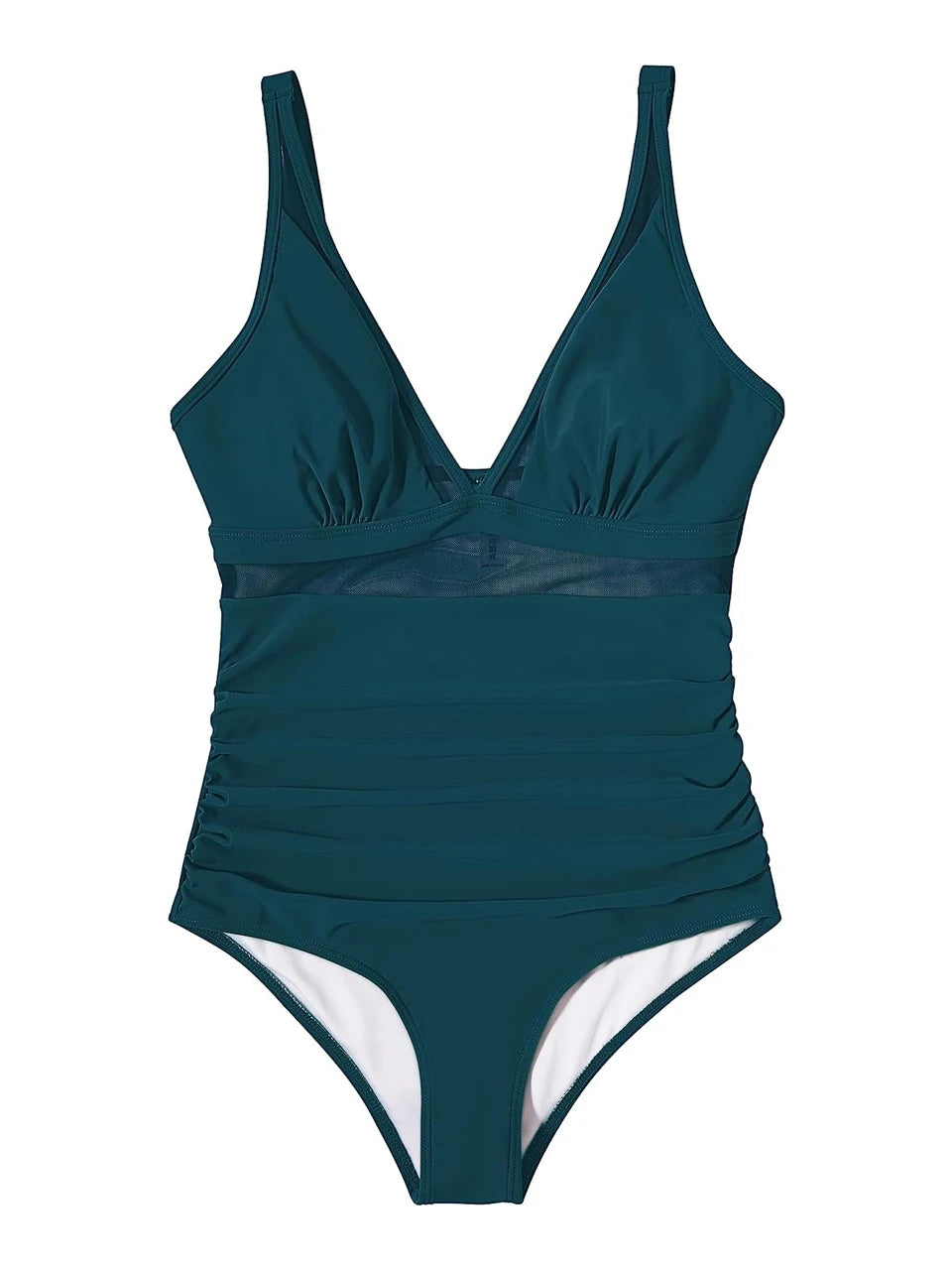 Mesh Panel Swimsuit One Piece High Cut Swimwear Women Solid Bathers Bathing Suit Female Backless Swimming Beachwear