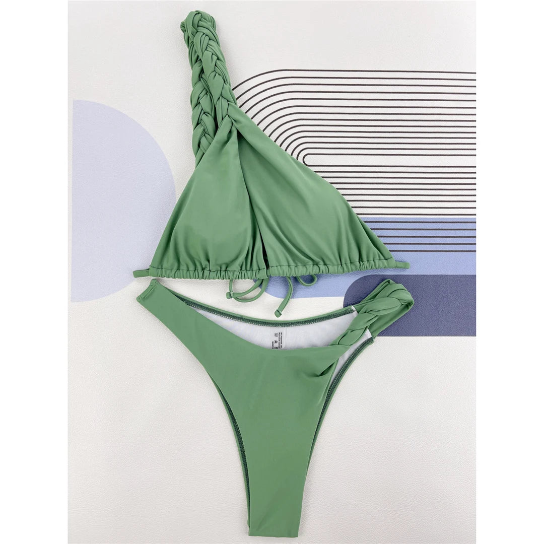 Cut Out One Shoulder Brazilian Bikini Women Swimwear Female Swimsuit Two-pieces Bikini set Bather Bathing Suit Swim