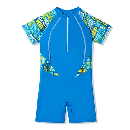 Children's One-Piece Swimsuit, Teen Boys Training Swim Suit, Round Neck, Comfortable Bathing Suit, Big Boys, 2-14Y