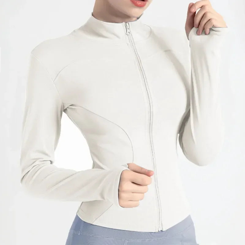 Slim Fit Lightweight Jackets With Thumb Holes Women's Full Zip-up Yoga Sports Running Jacket  For Workout
