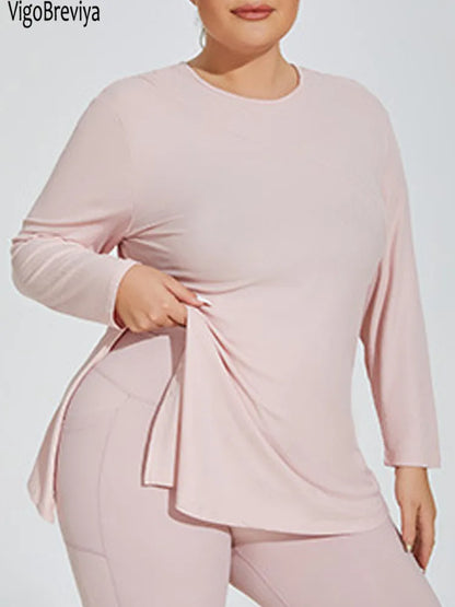 Women  Long Sleeve Plus Size Yoga Top Fitness Big Hooded Sports T-shirts Solid Gym Running Curvy Workout Tops