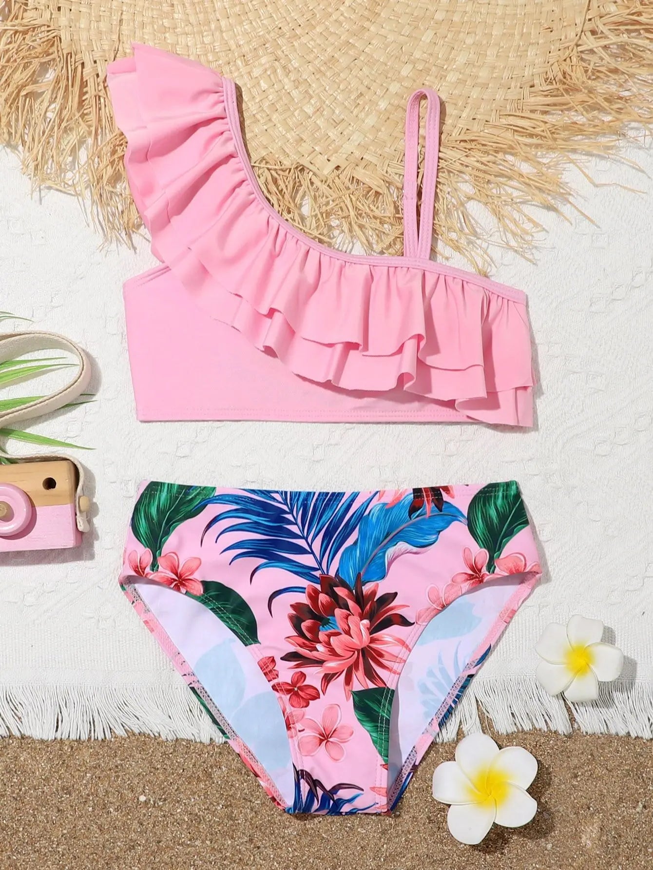 Girls Kids Swimwear Summer Beach Children Swimsuit 7-12 Years Floral Print High Waist Biquini Teens Bathing Suit Girl Bikini Set