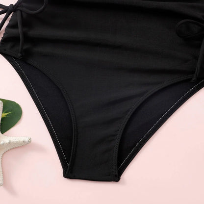 Black Girls One Piece Swimsuit 7-12 Year Kids Swim Suit Teenage Children's Swimwear Drawstring Bathing Suits Beach Bodysuit