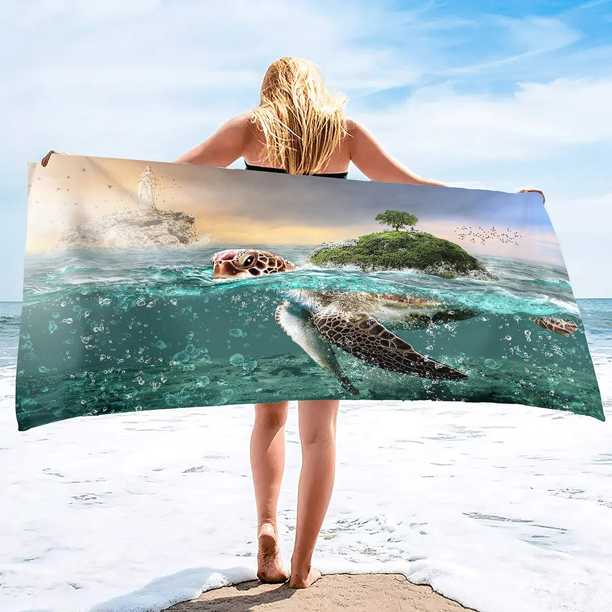 Adults Oversized Beach Towels Sand Free Sea Turtle Beach Towels Quick Dry Large Bath Towels Microfiber Lightweight Travel Towel