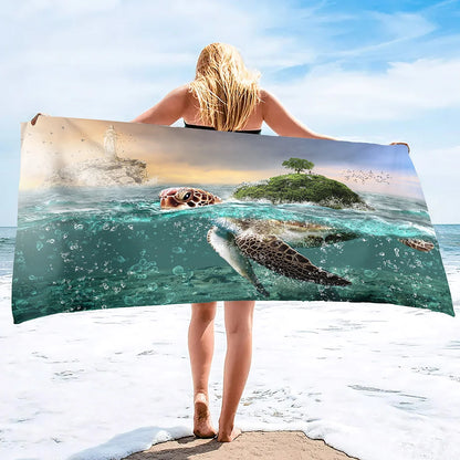 Adults Oversized Beach Towels Sand Free Sea Turtle Beach Towels Quick Dry Large Bath Towels Microfiber Lightweight Travel Towel