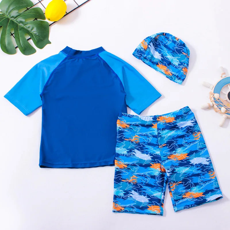 Children's Swimsuit Three-Piece Boy's Split Medium and Large Children's Student Swimsuit Spa Cartoon Split Sunscreen Swimsuit