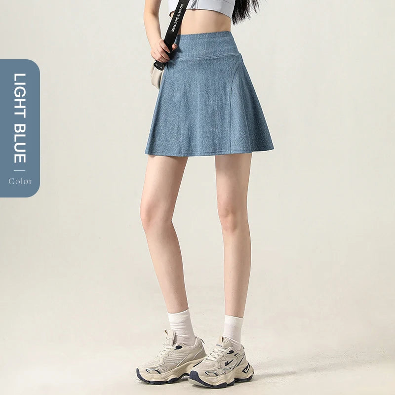Short Jeans Skirt Women Thin Breathable Sports Fitness Badminton Skirt High Waist Shorts Skirt