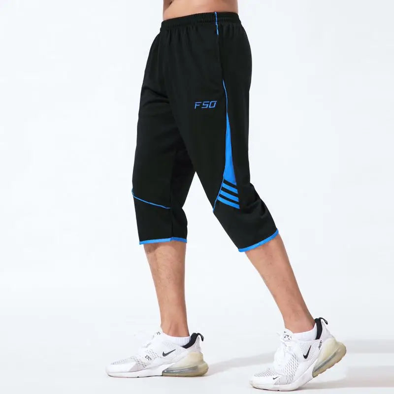 Outdoor Sports Men Striped Tracksuit Sweatpants Summer Breathable Elastic Waist Quick Dry Joggers Training Hiking Capris Pants