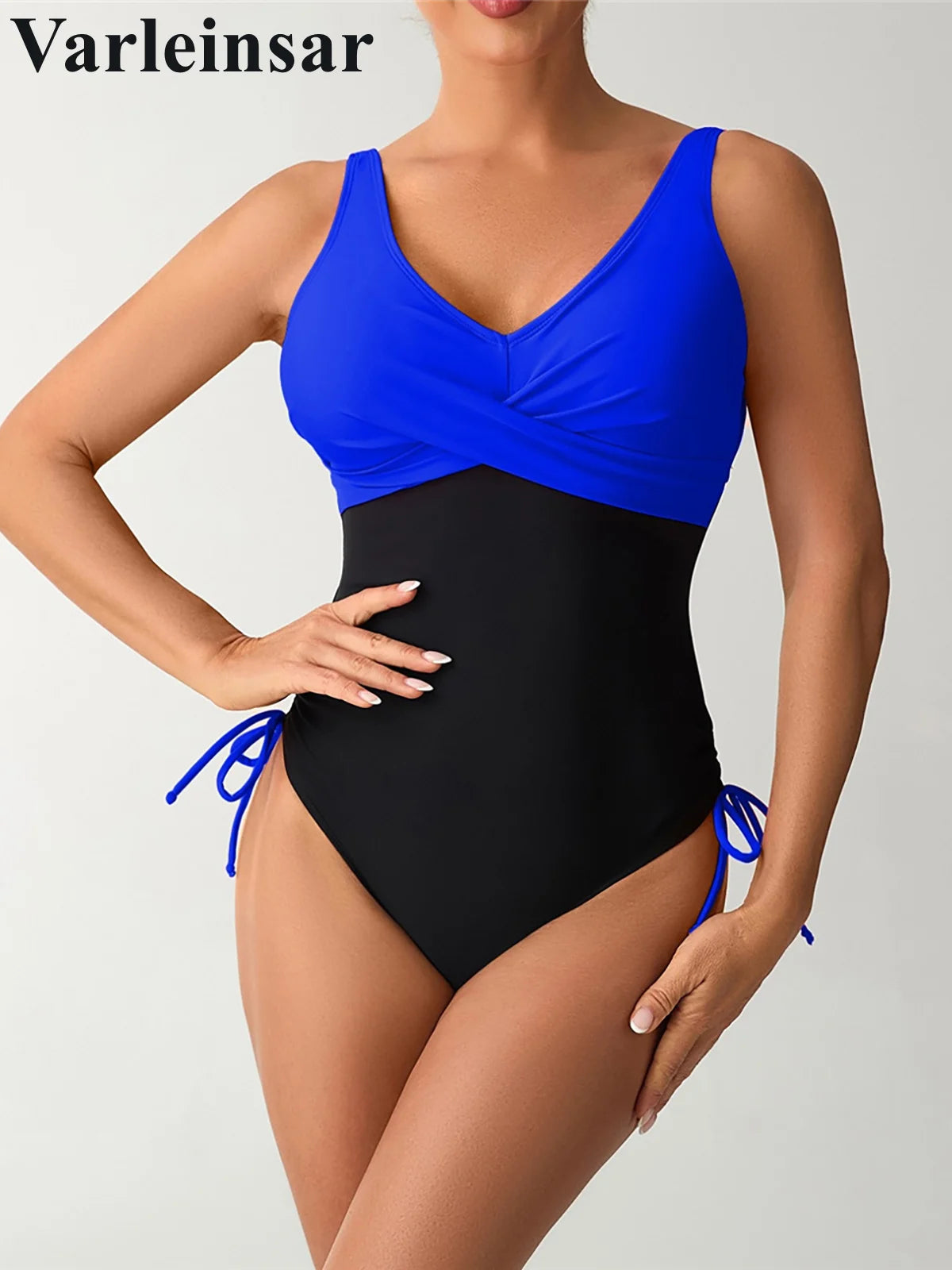 S - XXL New Splicing V Neck Backless One Piece Swimsuit Women Swimwear Female High Leg Cut Padded Bather Bathing Suit Swim