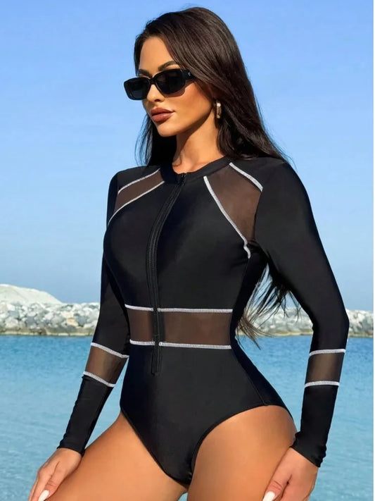 Rash Guard High Waist Swimsuit Women Summer Bathing Suit Long Sleeve Swimwear Women Beach Swimming Suit For Female