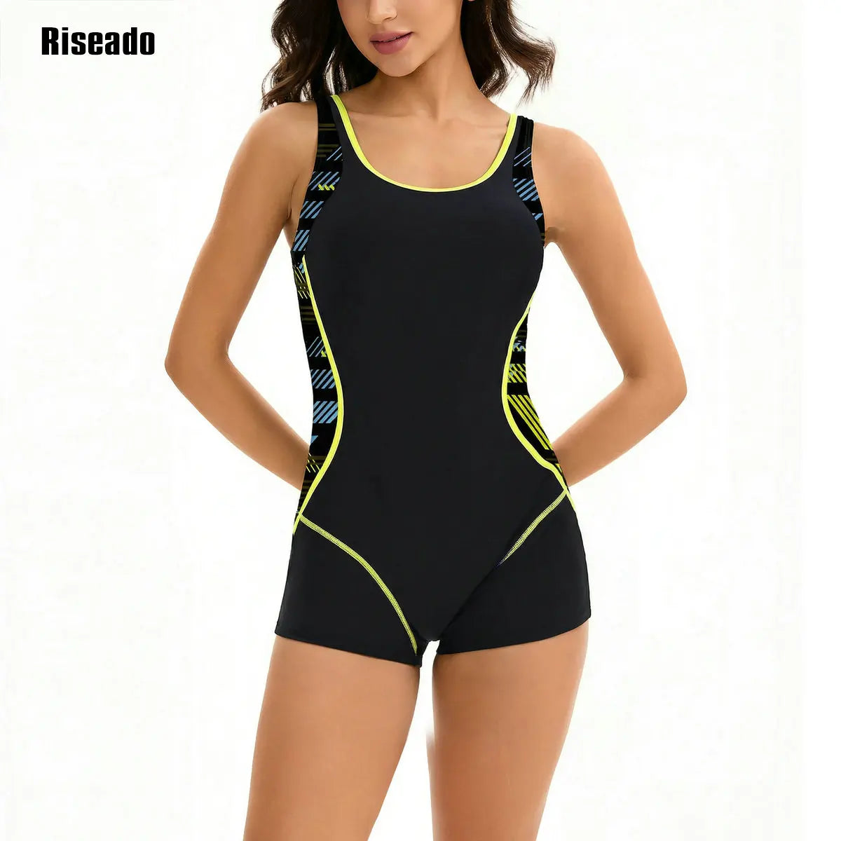 Women's One Piece Boyleg Rash Guard Swimsuit Sleeveless Half Zipper Surfing Swimwear