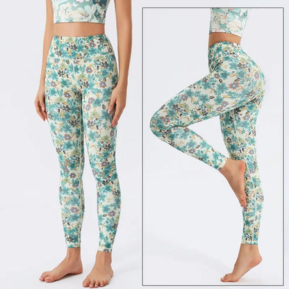Yoga Pants Women High Waist Trainer Sports Leggings Long Tights Floral Push Up Running Trouser Workout Tummy Control