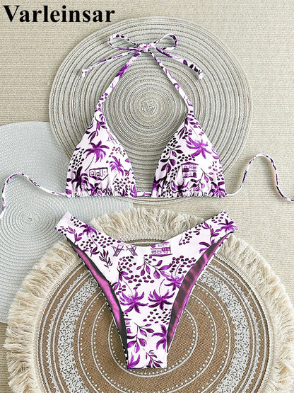 XS - L Printed Halter Brazilian Bikini Women Swimwear Two-pieces Bikini set Female Swimsuit Bather Bathing Suit Swim