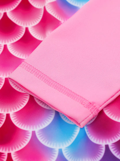 Boyleg Shorts Swimming Suit Kids One-Piece Long Sleeve Swimwear 3D Scale Print Pink Color Beach Swimsuit Girls Summer Clothes