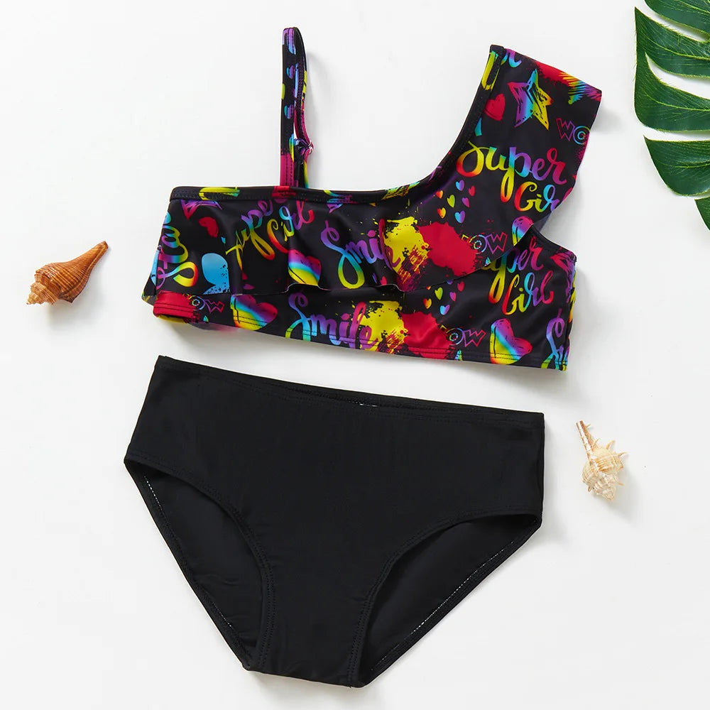 UV Baby Girls Swimsuit Two Piece Swimming Bikinis Ruffles Beach Bathing Suit Tops Shorts Kids Swimwear for Girls 2-10 Years