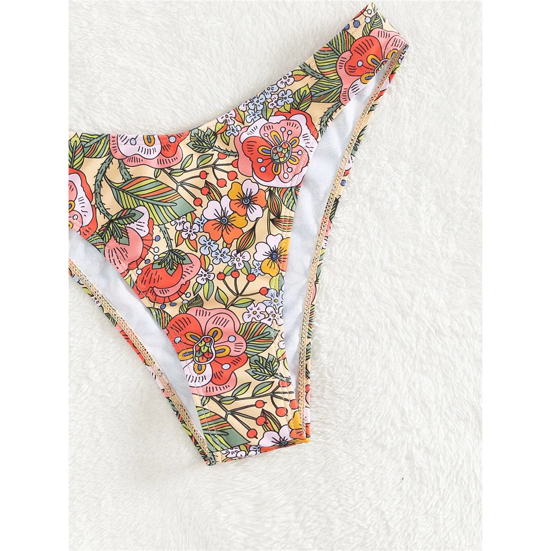 Floral Printed Brazilian Mid Waist Bikini Women Swimwear Female Swimsuit Two-pieces Bikini set Bather Bathing Suit Swim