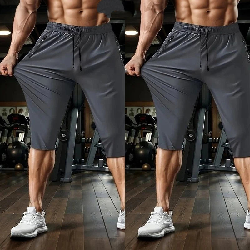 Ice Silk Shorts Men's Thin Cropped Pants Quick-drying Summer Mid-pants Loose Casual Sports Pants