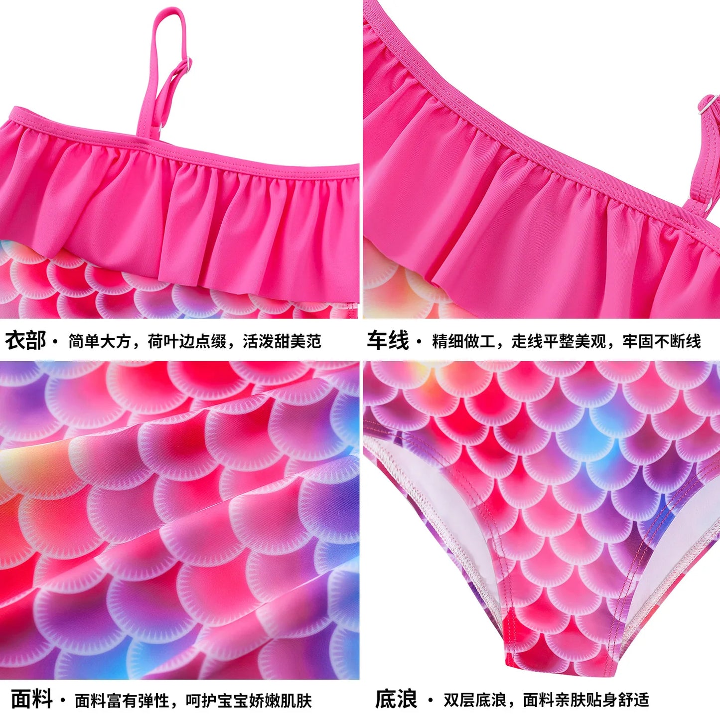 3D Printed Kids Mermaid Swimsuit Girls Mermaid Costume Flounce Sleeves Summer Bathing Suit Pool Beach Party Swimwear Children