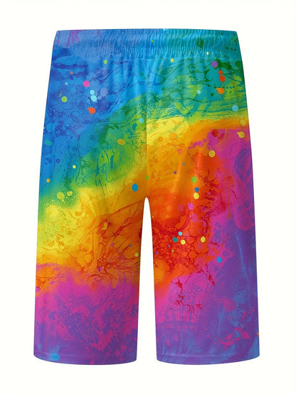 Men's shorts beach swimwear rainbow print sports pants quick drying ventilated waist fashionable casual daily wear