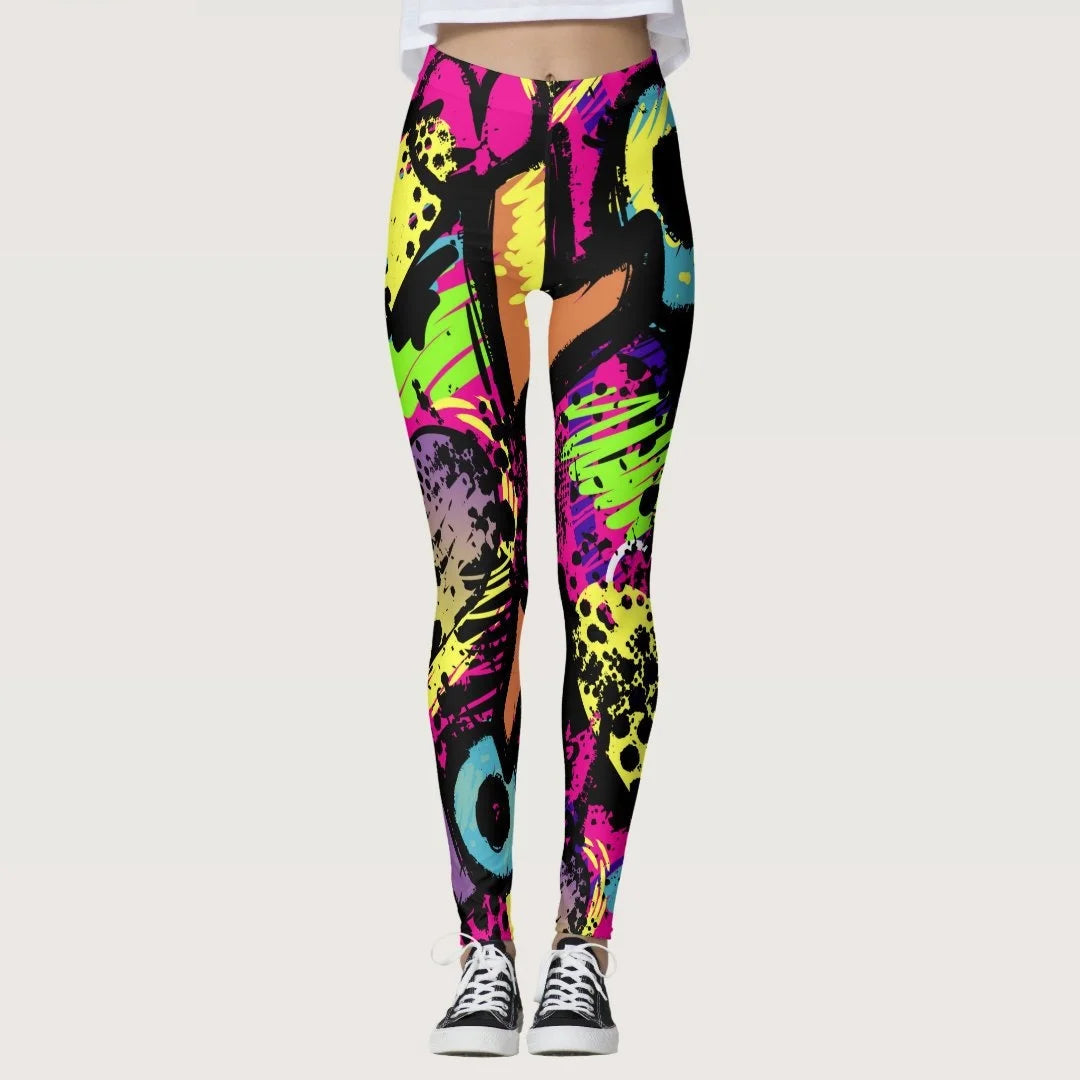 3D Geometric Graffiti Printed Women's Yoga Pants Fashion Running Fitness High Waist Leggings Outdoor Daily Sports Pant For Women