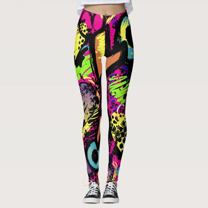 3D Geometric Graffiti Printed Women's Yoga Pants Fashion Running Fitness High Waist Leggings Outdoor Daily Sports Pant For Women
